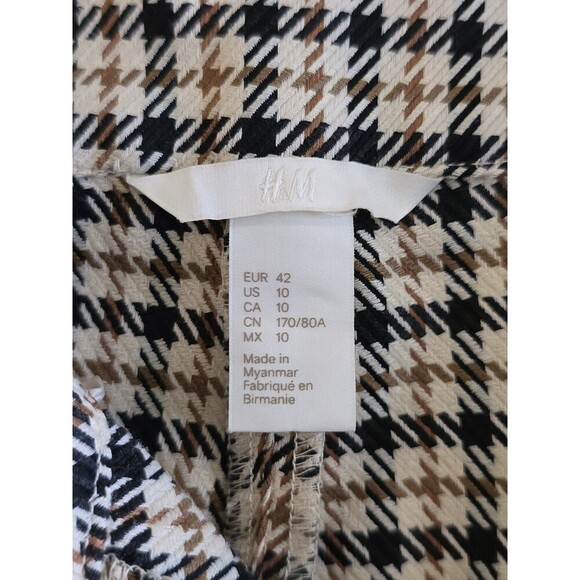 H&M Houndstooth Wide Leg Paperbag Pants Womens Size 10 Belted Crop Trendy - Picture 8 of 12